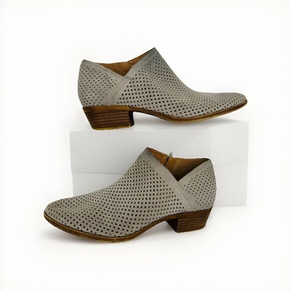 Lucky Brand Baylah Bootie‎ Women's 9.5M/41 Tan Suede Perforated Ankle Boots - Picture 1 of 9